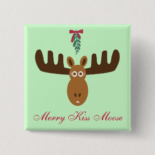 Moose Head_Mooseltoe_Merry Kiss Moose 15 Cm Square Badge