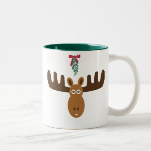 Moose Head_Mooseltoe_Merry Kiss Moose Two-Tone Coffee Mug