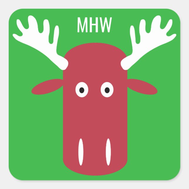 Moose Head Pop Art custom monogram stickers (Front)