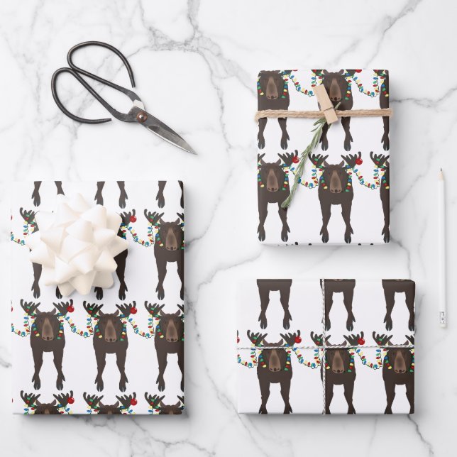 Moose Holiday Wrapping Paper Sheets (Front)