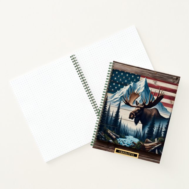 Moose in a peaceful mountain scene notebook (Inside)
