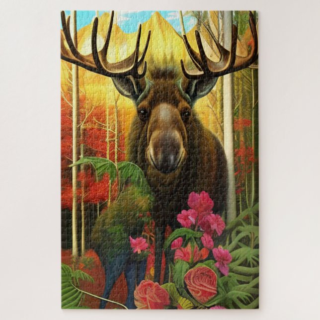 Moose in an Autumn Forest with Flowers Jigsaw Puzzle (Vertical)