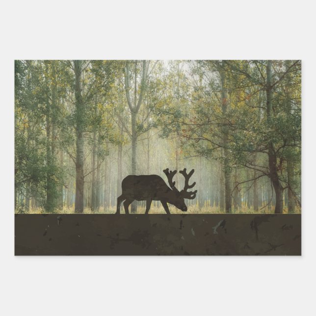 Moose in Forest Design Wrapping Paper Sheet (Front)