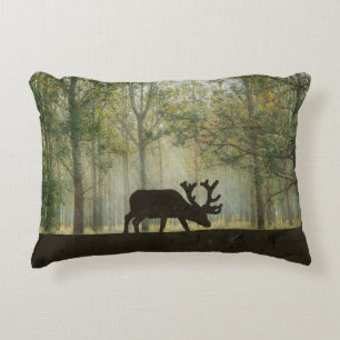 Moose in Forest Illustration Decorative Cushion