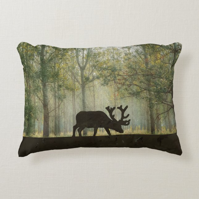 Moose in Forest Illustration Decorative Cushion (Front)