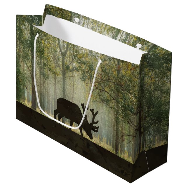 Moose in Forest Illustration Large Gift Bag (Front Angled)