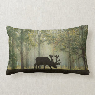 Moose in Forest Illustration Lumbar Cushion