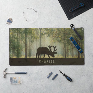 Moose in Forest Illustration Personalised Desk Mat