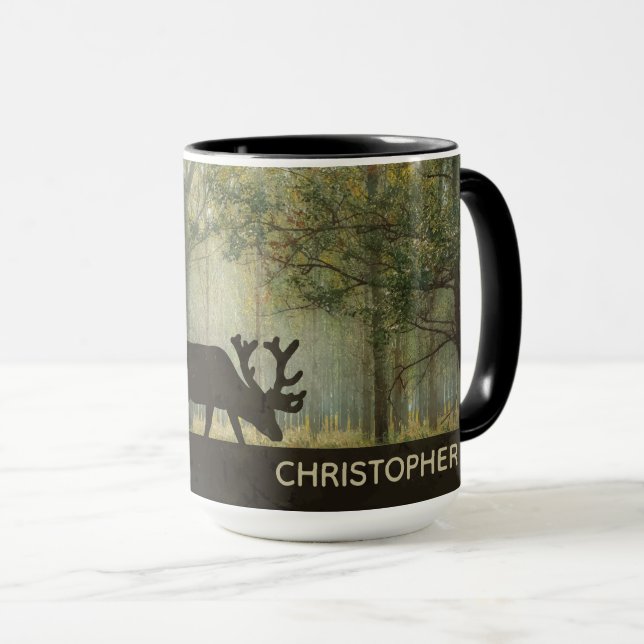 Moose in Forest Illustration Personalised Mug (Front Right)