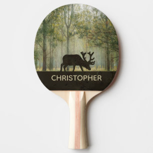 Moose in Forest Illustration Personalised Ping Pong Paddle