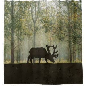 Moose in Forest Illustration Shower Curtain