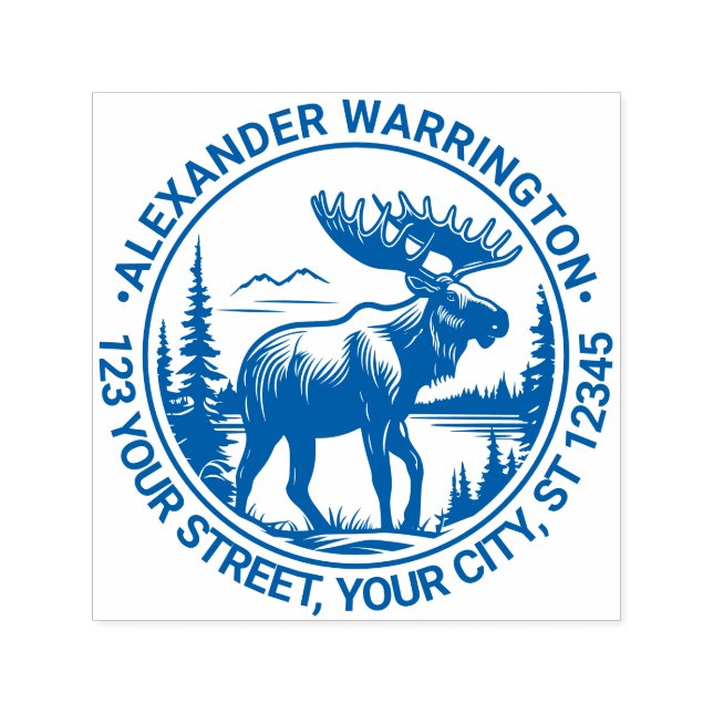 Moose in Forest Landscape Name Ret Address #2 Self-inking Stamp (Design)