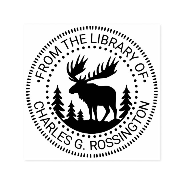 Moose in Forest Silhouette Library Book Name Self-inking Stamp (Design)