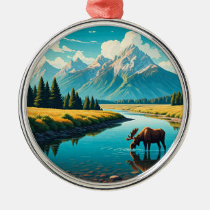 Moose in Grand Teton National Park Metal Tree Decoration