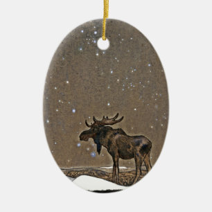 Moose in Snow Ceramic Tree Decoration