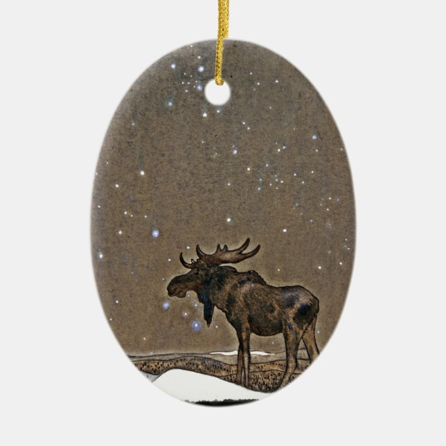 Moose in Snow Ceramic Tree Decoration (Front)