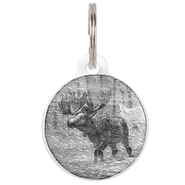 Moose in Snow Emblem Pet Tag (Front)