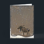 Moose in Snow Holiday Card<br><div class="desc">Vintage John Bauer artwork depicting a moose standing in the snow between two trees.</div>