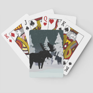 Moose in Snowy Winter Night Playing Cards