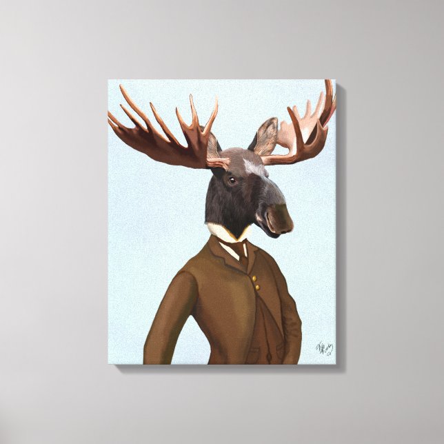 Moose In Suit Portrait Canvas Print (Front)