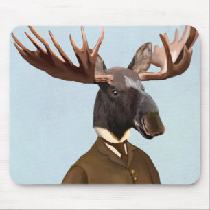 Moose In Suit Portrait Mouse Mat