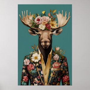 Moose In Suit Poster, Moose Portrait, Moose Oil Poster
