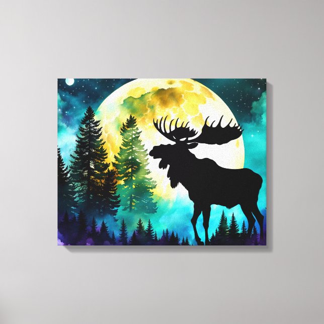 Moose in the forest Full moon  Canvas Print (Front)