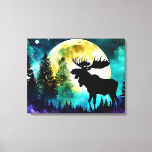 Moose in the forest Full moon Canvas Print