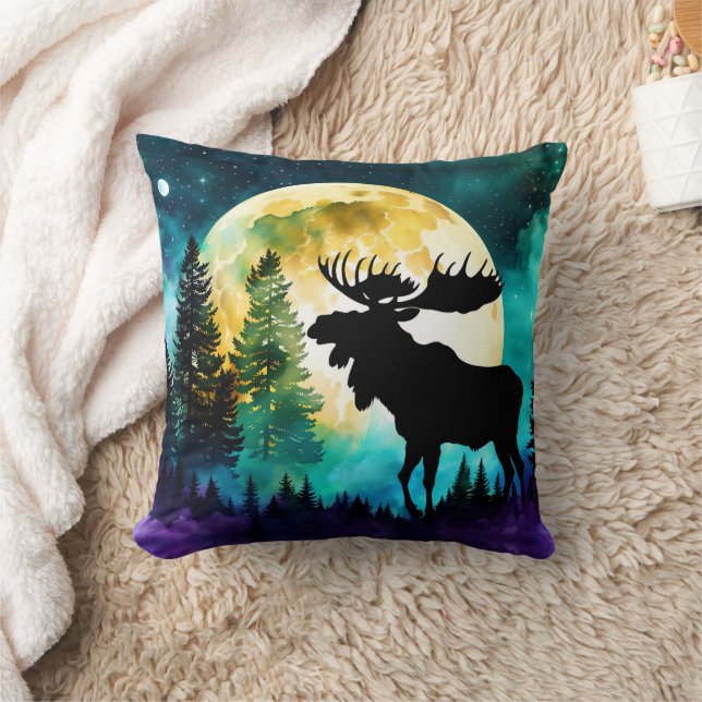 Moose in the forest Full moon  Cushion (Blanket)
