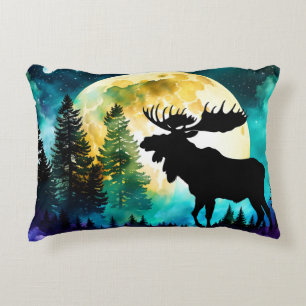 Moose in the forest Full moon  Decorative Cushion
