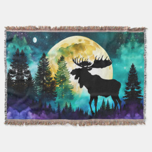 Moose in the forest Full moon  Throw Blanket