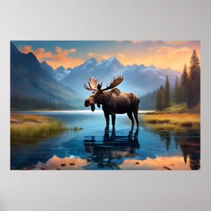 Moose in the lake poster