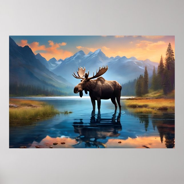 Moose in the lake poster (Front)