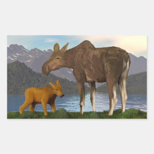 Moose in the Meadow Rectangular Sticker