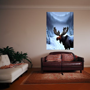 Moose in the winter  snow   AI Art Poster