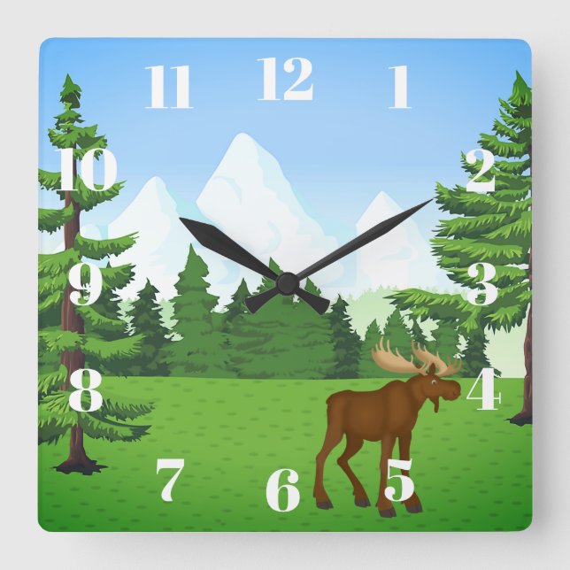 Moose in Valley - Square Wall Clock (Front)