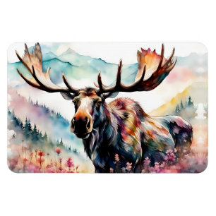 Moose in Wildflowers watercolor Magnet