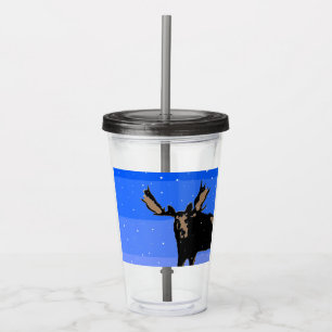 Moose in Winter  - Original Wildlife Art Acrylic Tumbler