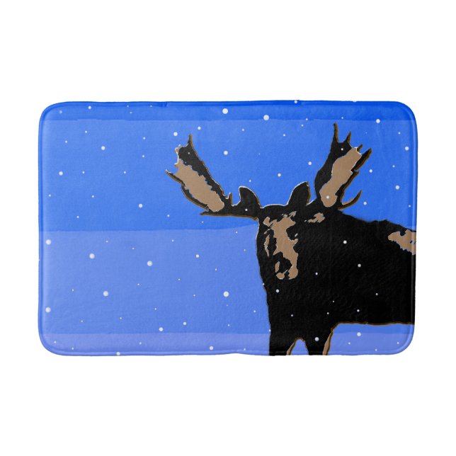 Moose in Winter  - Original Wildlife Art Bath Mat (Front)