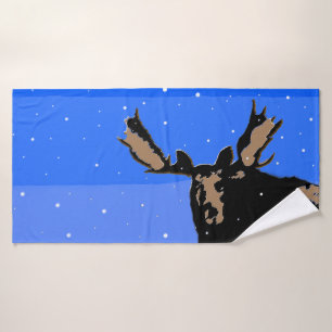Moose in Winter  - Original Wildlife Art Bath Towel Set