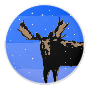 Moose in Winter - Original Wildlife Art Ceramic Knob
