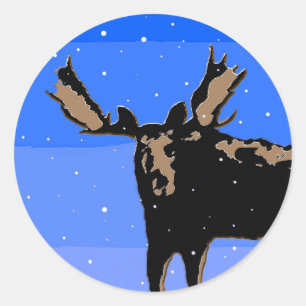 Moose in Winter  - Original Wildlife Art Classic Round Sticker