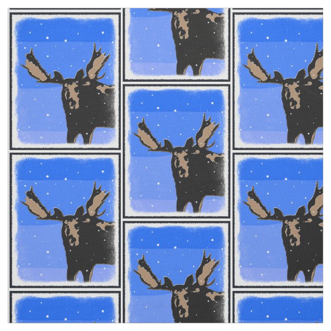 Moose in Winter  - Original Wildlife Art Fabric (Swatch)