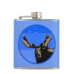Moose in Winter  - Original Wildlife Art Hip Flask
