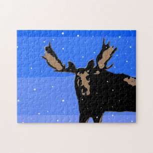 Moose in Winter  - Original Wildlife Art Jigsaw Puzzle