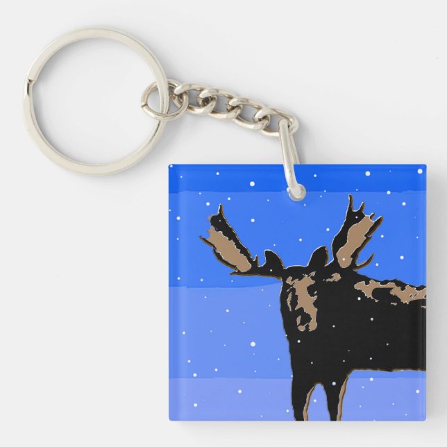 Moose in Winter  - Original Wildlife Art Key Ring (Front)