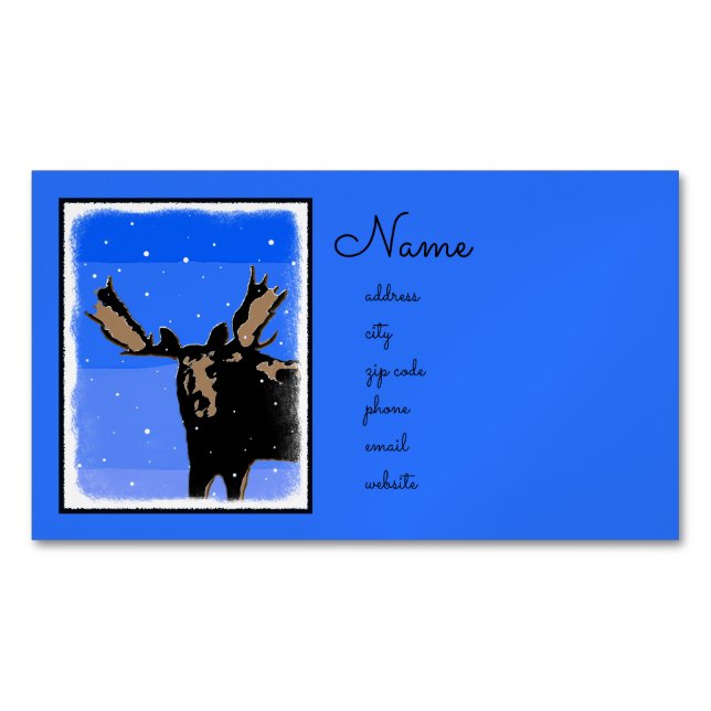 Moose in Winter  - Original Wildlife Art Magnetic Business Card (Front)