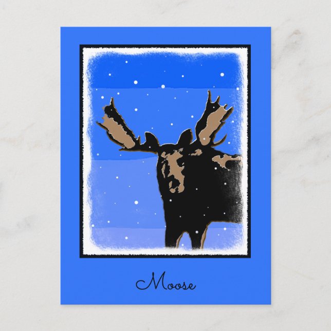 Moose in Winter  - Original Wildlife Art Postcard (Front)