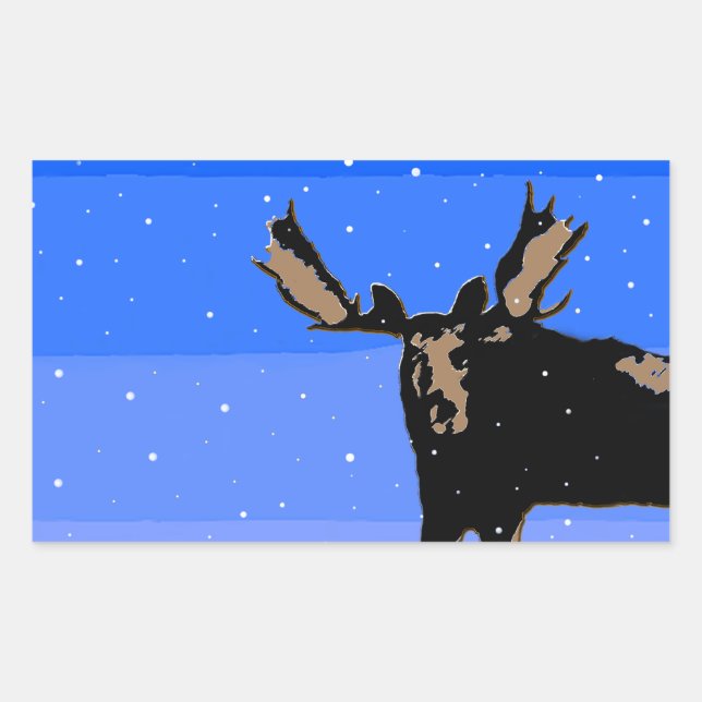 Moose in Winter  - Original Wildlife Art Rectangular Sticker (Front)