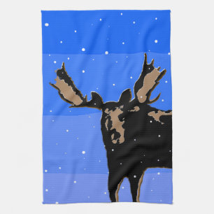 Moose in Winter - Original Wildlife Art Tea Towel